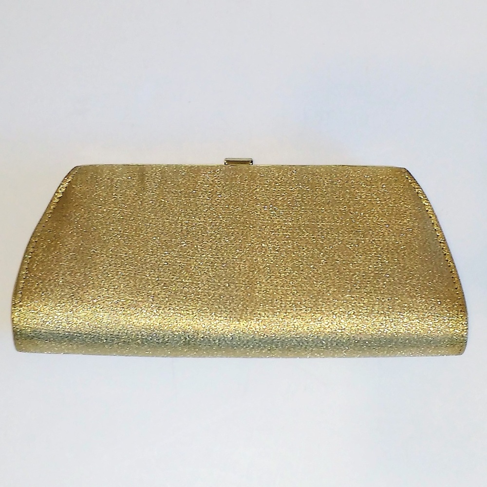 Gold Fabric Clutch Crystal Flower Clasp - Picture 3 of 8
